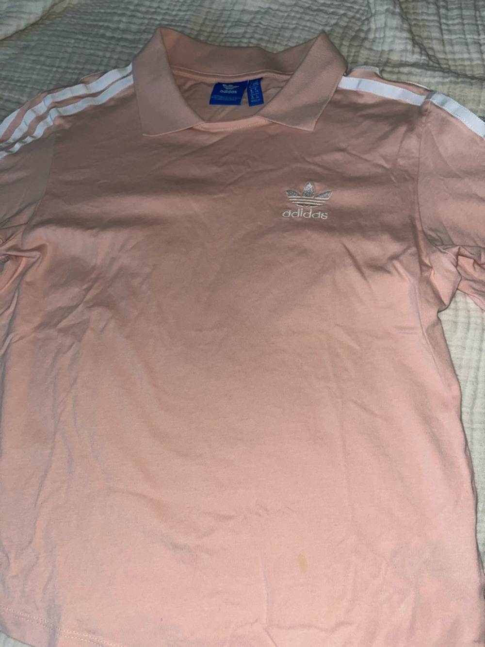 adidas Pink Polo with White Shoulder Stripes